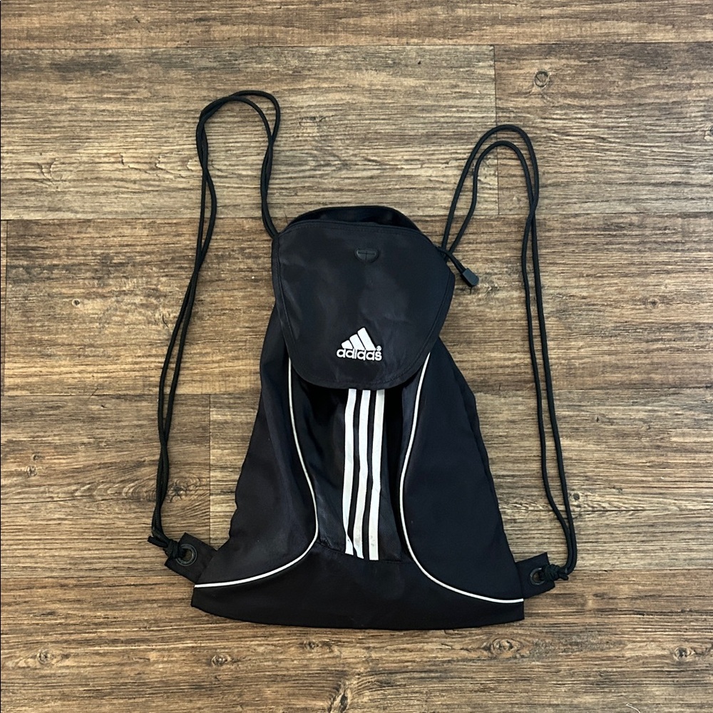 Adidas Black and White Drawstring Backpack